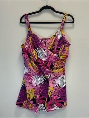 Swim 365 Multicolored Draped Bodice Tropical Print One-Piece Swimsuit 3708